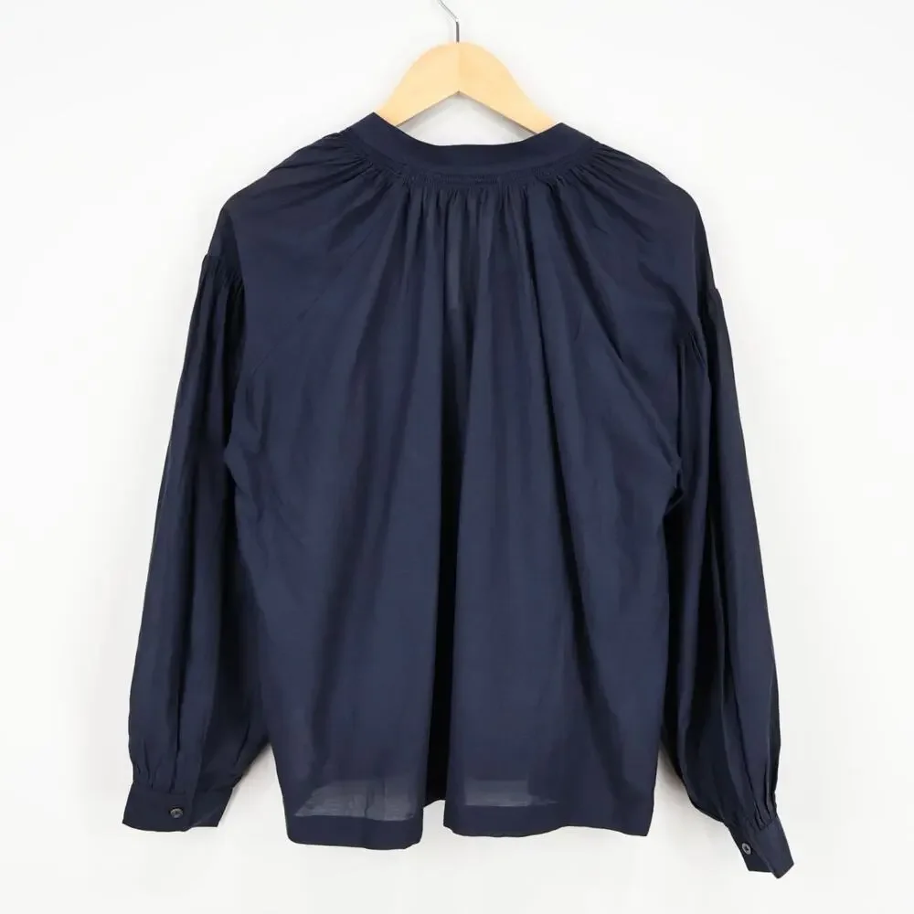 NWT Madewell Shirred Long-Sleeve Flowy V-Neck Top Ink Navy Blue Size Small - Picture 4 of 10
